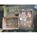 Three boxes of glass ware to include candlesticks, vases, etc