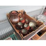A brown glazed Sudio pottery part tea service