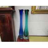 A pair of Murano style oversized green and blue coloured glass Jack in the Pulpit vases, 68cm tall