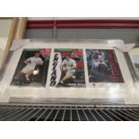 Three Twickenham rugby programmes and tickets, framed and glazed as one. Framed and mounted ascot