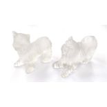 Two Lalique France Yorkshire Terrier dog figures. 9cm and 10cm