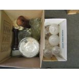 Two boxes of mixed glass including grapefruit dishes, jugs, cut glass, etc