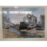 A framed and glazed limited edition print after Christopher Cole entitled "Low Tide Polperro",
