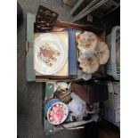 Two boxes of assorted items including Oriental examples chargers and dinner plates
