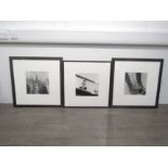 Three framed and glazed photographic prints in black and white featuring London landmark