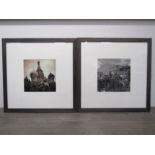 Two framed and glazed photographic prints in black and white featuring St Basil's Cathedral,