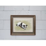 REX GRATTAN FLOOD (1928-2009) A framed and glazed acrylic on paper of a Terrier. Signed lower