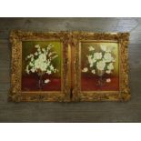 VERA EAREY (XX) A pair of ornate gilt framed oils on board, still life studies of white roses and