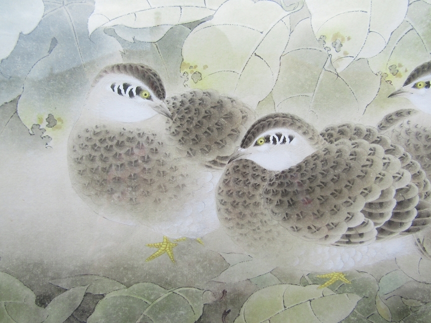 A framed and glazed mid to late 20th Century Chinese watercolour of Partridges. Character marks - Image 3 of 3