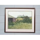 ROBERT DODD (XX) A framed but unglazed acrylic on paper, Country farmhouse scene with pony and gate.