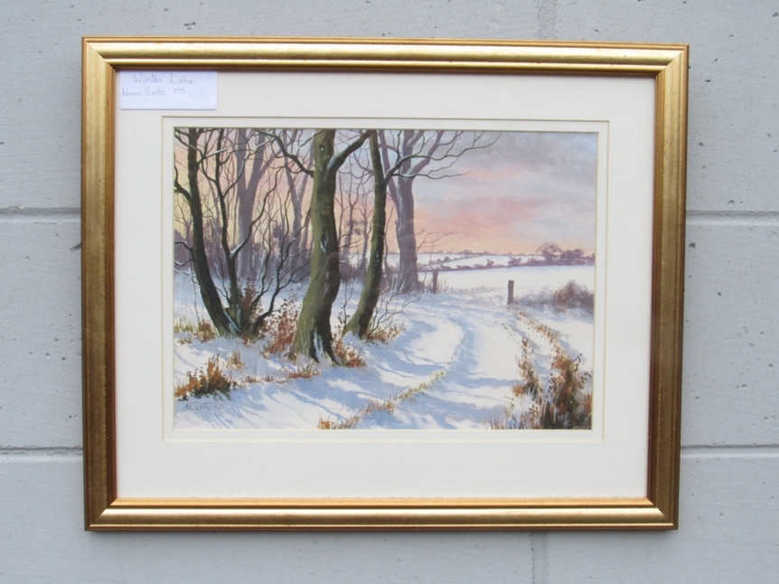 KEVIN CURTIS (1958-2009) A framed & glazed oil on card, 'Winter Lane'. Signed bottom right and dated - Image 2 of 4