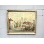 GEORGE FALL (1848-1925) A framed and glazed watercolour of York Minster and Gate. Signed bottom