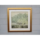 A framed and glazed mid to late 20th Century Chinese watercolour of Partridges. Character marks