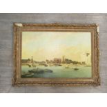 An early to mid 20th Century oil on canvas depicting The Thames and Lambeth. Signed 'Nicholls'