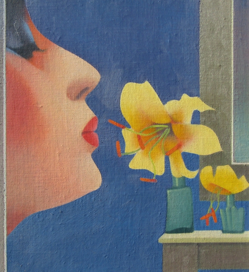 PETER BALDWIN (b.1941,Norwich 20 Group member) An oil on board titled 'Lily No.2'. Details and label - Image 2 of 4