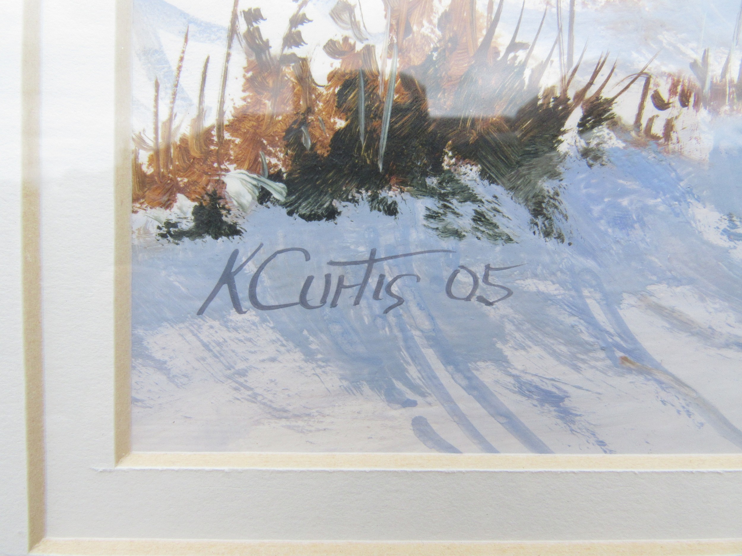 KEVIN CURTIS (1958-2009) A framed & glazed oil on card, 'Winter Lane'. Signed bottom right and dated - Image 4 of 4