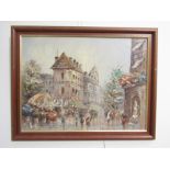 A c1960's French oil on canvas, Paris street scene. Signed 'Ducump' lower left. Image size 44cm x