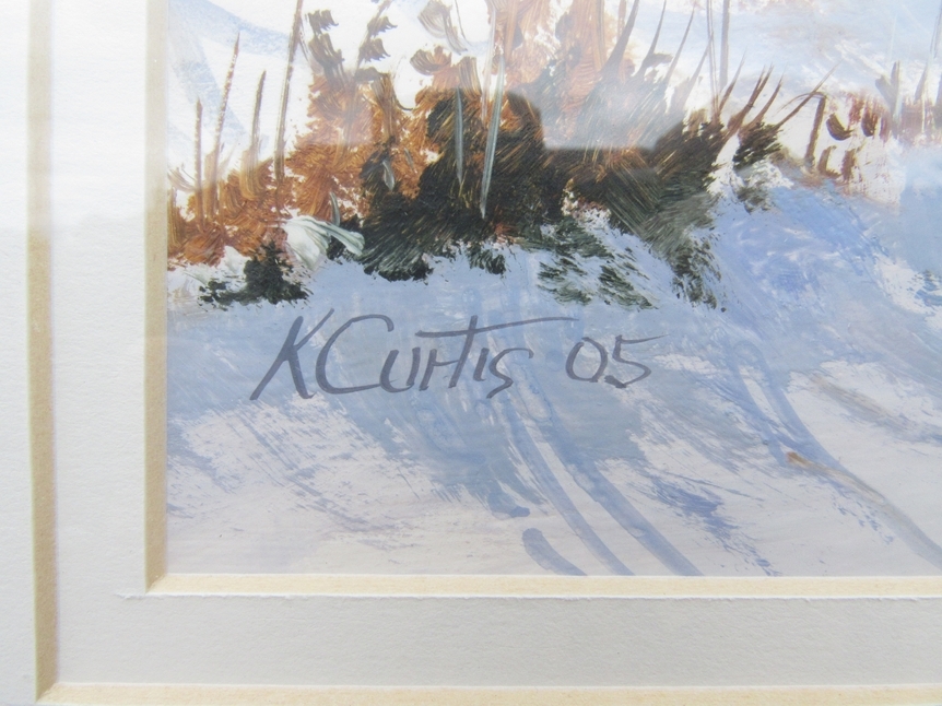 KEVIN CURTIS (1958-2009) A framed & glazed oil on card, 'Winter Lane'. Signed bottom right and dated - Image 3 of 4