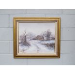 KEVIN CURTIS (1958-2009) A gilt framed oil on board, 'Snow Storm Approaching'. Signed bottom left