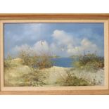 JOHN HAMILTON (1919-1993): An oil on board of coastal dunes scene with grasses and Terns and