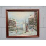 A c1960's French oil on canvas, Paris street snow scene. Signed 'Divuan' lower right. Image size
