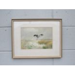 ROLAND GREEN (1896-1972) A framed and glazed watercolour of a Grey Heron in flight. Signed bottom