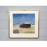 LESLIE WORTH (1923-2009) A framed but unglazed watercolour of a French fishing boat on shore. Signed
