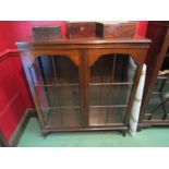 A mahogany china display cabinet with glazed doors, cabriole front legs, 106cm x 95cm x 33cm