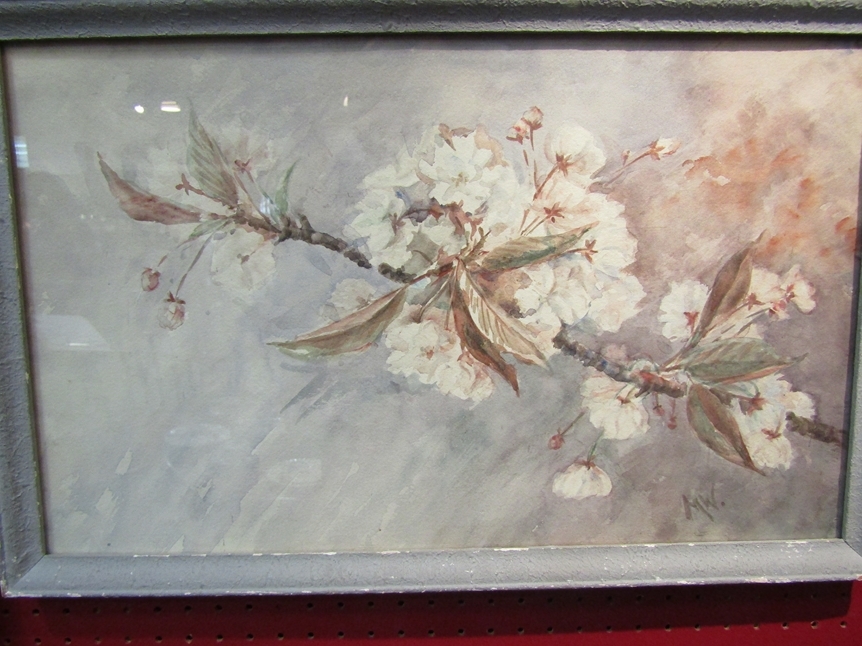 MARGARET WILLIAMS: A pair of mid 20th Century floral watercolours, "Cherry Blossom", monogram MW - Image 4 of 4