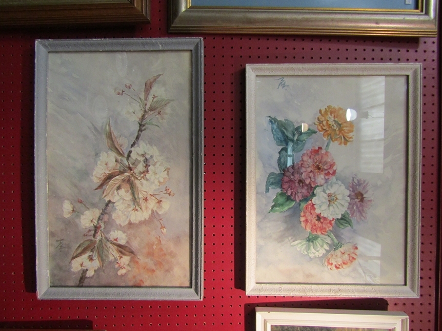 MARGARET WILLIAMS: A pair of mid 20th Century floral watercolours, "Cherry Blossom", monogram MW