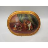 A decorative enamel wooden panel painted with image of cat and kittens, 31cm long