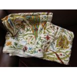 Three large Eastern crewel work textiles with elaborate chain stitch embroidery of flowers and