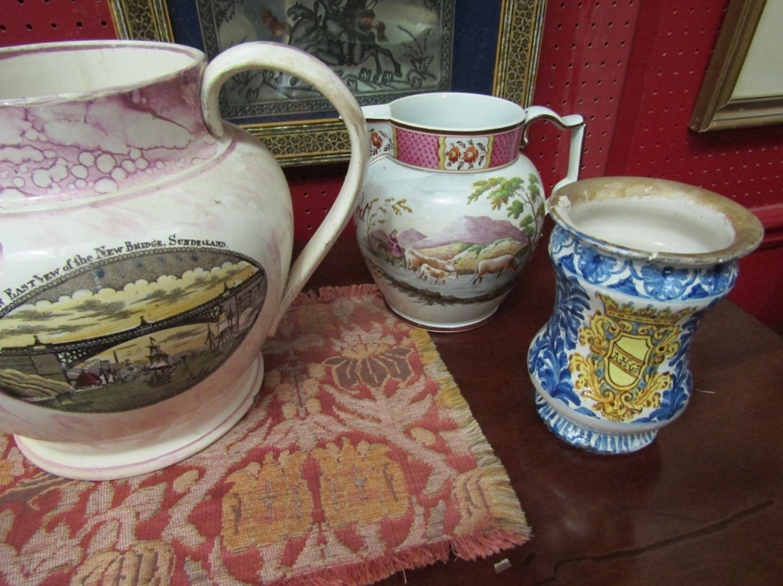 Six pieces of ceramics including a Sutherland lustre jug of large proportions decorated with The - Image 3 of 3