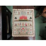 An early 19th Century sampler worked by Harriet Paul backed onto linen with religious text and