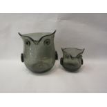 Two bubble glass tealight holders in the form of owls