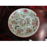 Three Chinese ceramic items, a butterfly design plate a/f, a dish with armorial crest & a blue and