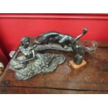 Three decorative figures including reclining lady and a Shelley & Meyer of Delhi horn pheasant