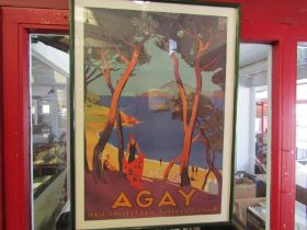 A pair of reproduction posters advertising Agay and Bandol (Cote D'Azur), framed and glazed, 64cm