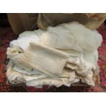 A box containing various Victorian clothing to include a bodice with lace insert, accessories