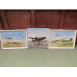 ALAN WOODS: Three oil on board paintings depicting WWII era aviation scenes, some details verso,
