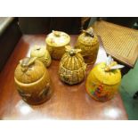 Six various bee design lidded honey pots, some a/f