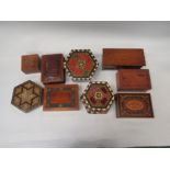 Treen music box, card cases, puzzle box etc. (9)