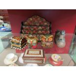 A decorative letter rack, owls, duck and trinket boxes (6)
