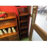 An Art Deco oak five tier narrow bookshelf on arched end supports, 108cm x 31cm x 20cm