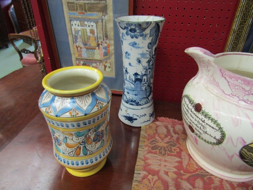 Six pieces of ceramics including a Sutherland lustre jug of large proportions decorated with The - Image 2 of 3