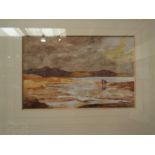 VALERIE HUTSON: A watercolour entitled "Shrimpers", pencil signed, framed and glazed, 11cm x 16cm