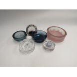 Glass ashtrays and paperweights including Caithness, Wedgwood and Whitefriars (6)