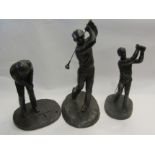 Three bronze effect golfing figures a/f