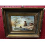 HERBERT.E.SHIPP: "Dutch Landscape" oil on board, framed, 12cm x 17.5cm, Details verso