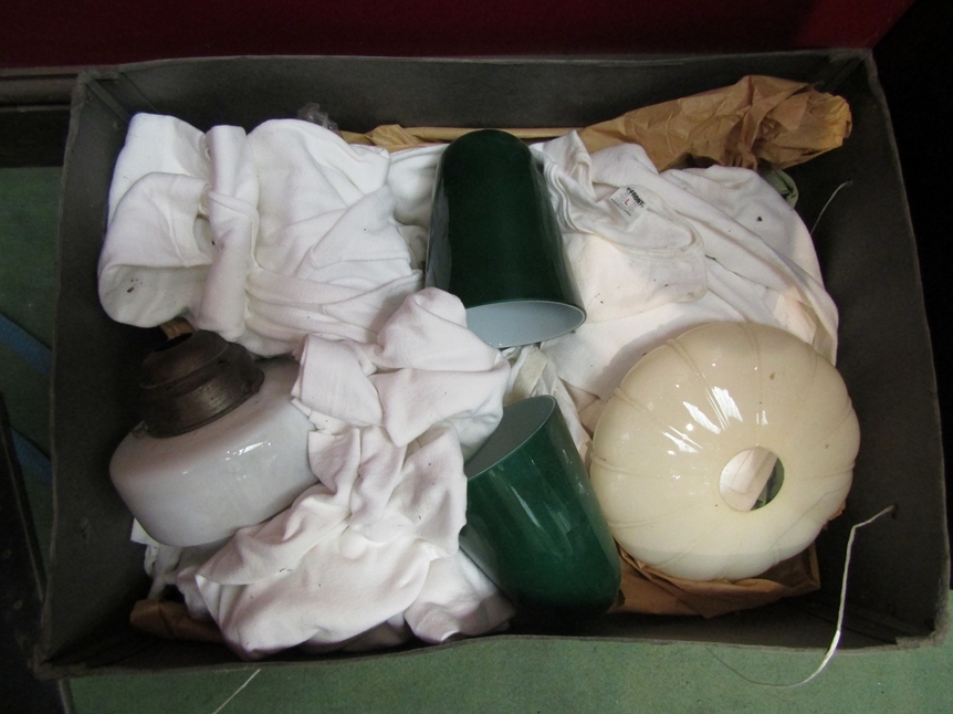 A box containing various glass lamp shades, box named "The Mayfair Laundry Ltd." - Image 2 of 2